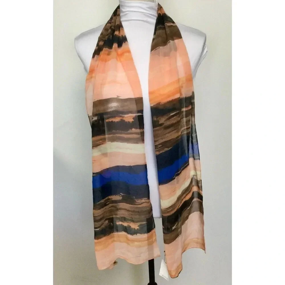 Calvin Klein Womens Blue Orange Blush Multi‎ Travel Scarf NWT